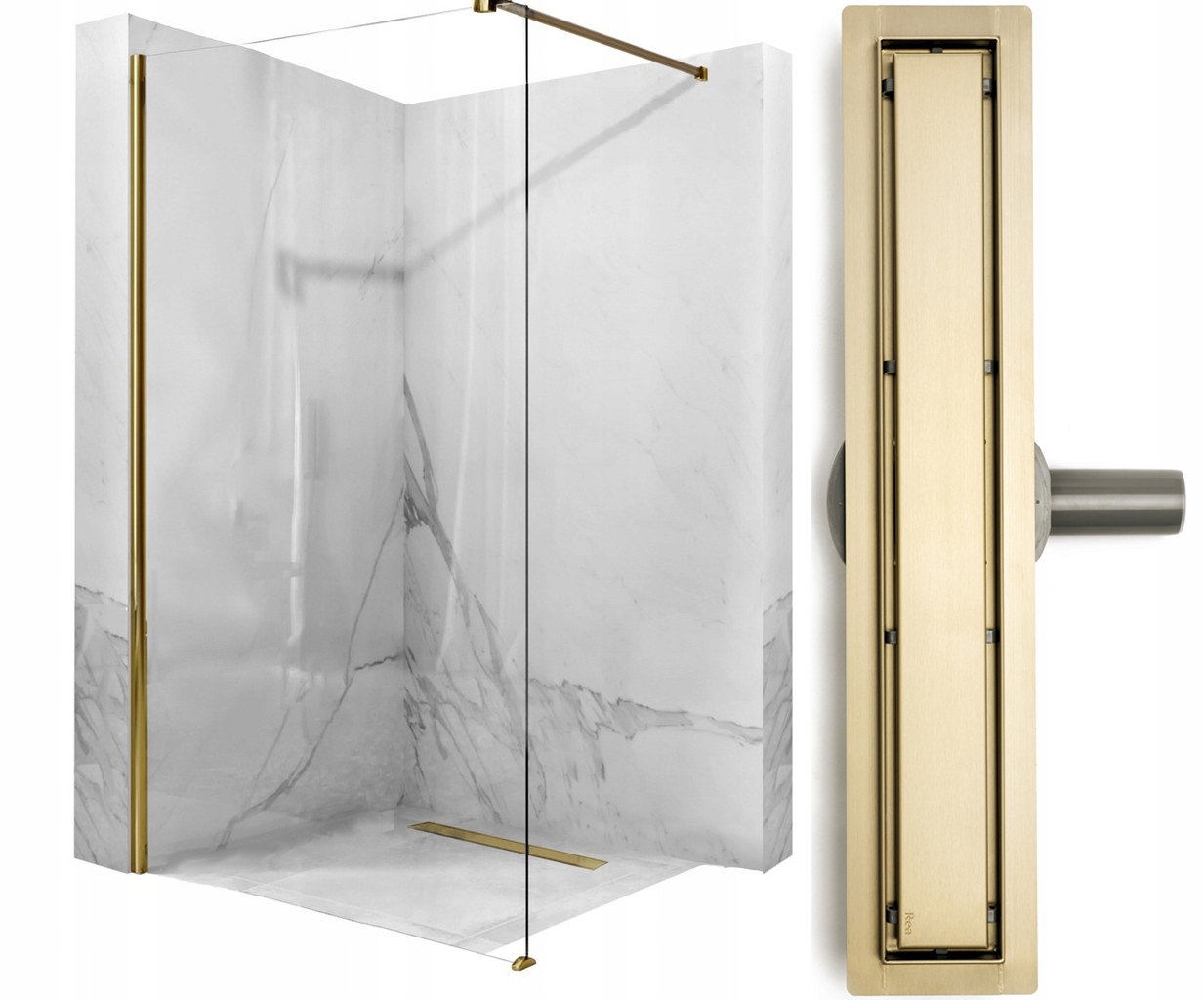 Sprchové dvere - Walk-In Aero Gold 110 sprchová stena + odtok
