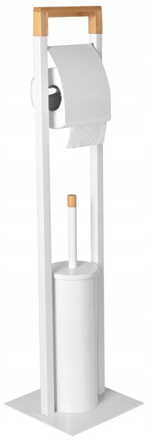 Držiak papiera Bambusový stojan na papier + WC kefa Biela