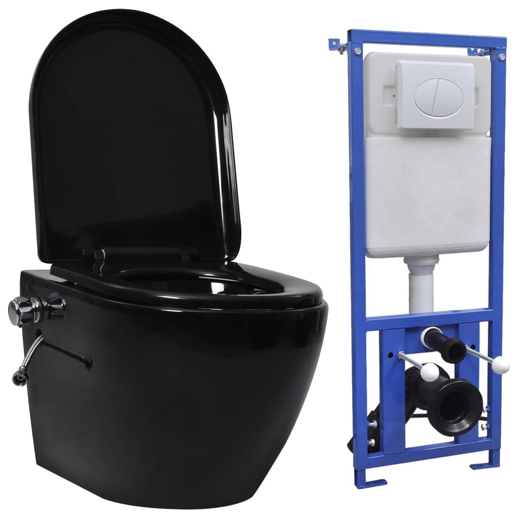 WC MISA - Sada nástenných toaletných bidetov čierna VidaXL
