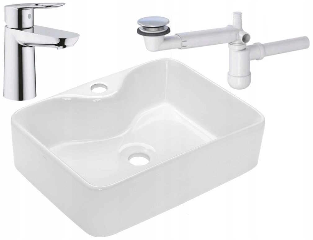 Umývadlo - UMYVADLO 50 49x38 Pultová doska + SIFÓN + BATÉRIA GROHE
