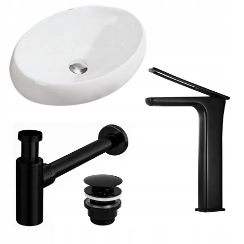 Umývadlo - Umývadlo Linda White + faucet Soho Black + sifón