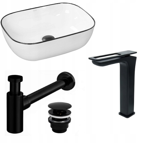 Umývadlo - Umývadlo Marbel + faucet Soho Black + sifón
