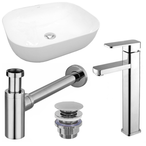 Umývadlo - Umývadlo Mona White + faucet Caro Chrome + sifón