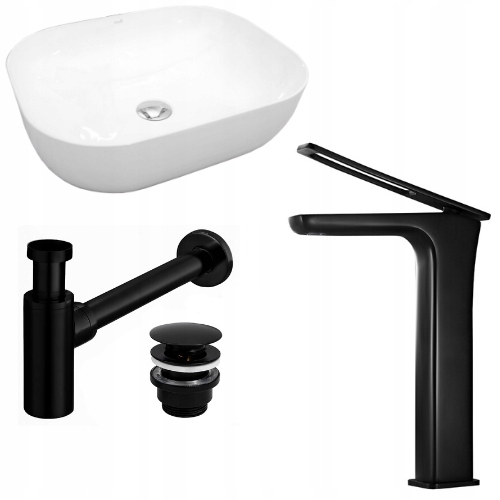 Umývadlo - Umývadlo Mona White + faucet Soho Black + sifón