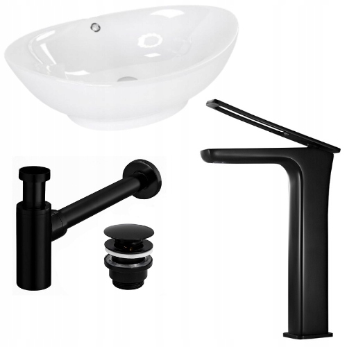 Umývadlo -  Biele umývadlo Wendy + čierny faucet Soho + sifón