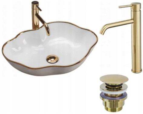Umývadlo -  Faucet s drezom so zlatým okrajom Lungo Korek Rea