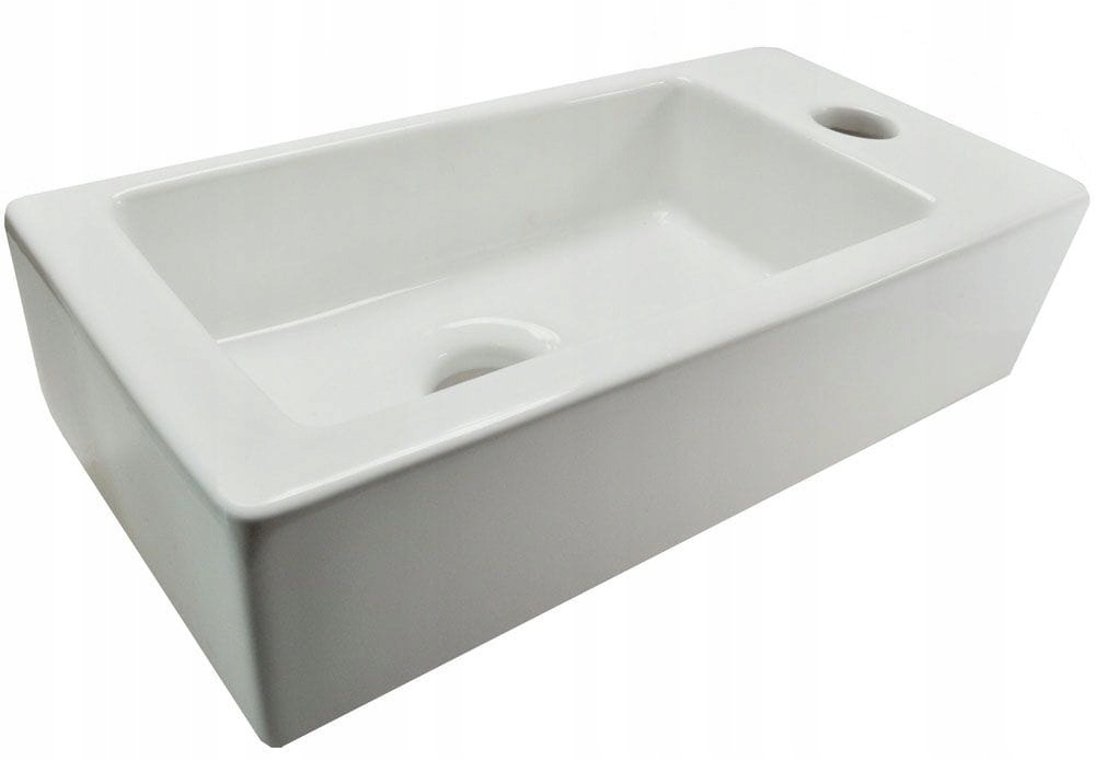 Umývadlo - Malé keramické umývadlo 36x18 XS RHEA, biele, pravé