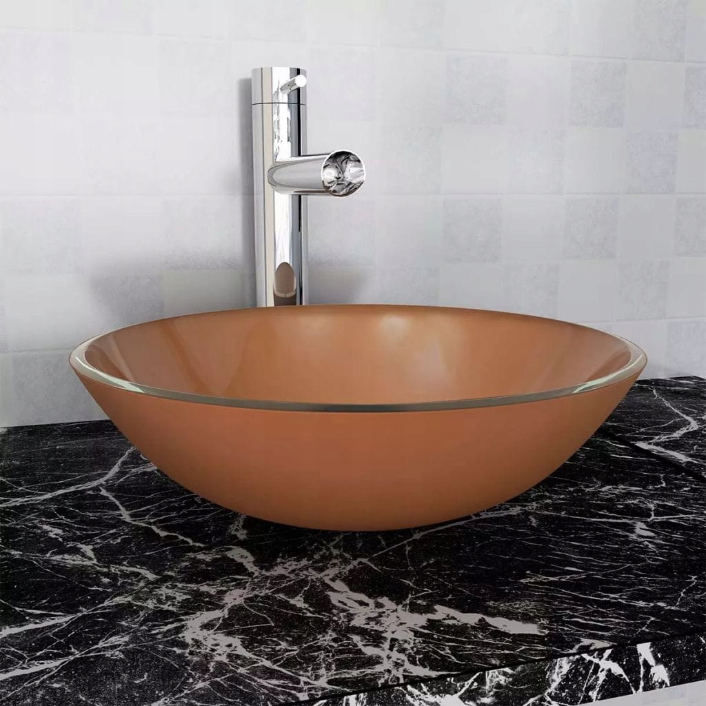 Umývadlo - 42 cm hnedé tvrdené sklo umývadla