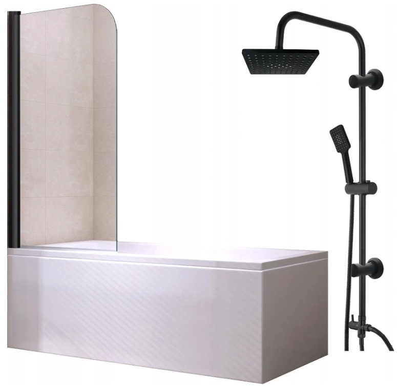 BATHTUB 140x70 BÝVANIE ČIERNE zástena + dažďová sprcha