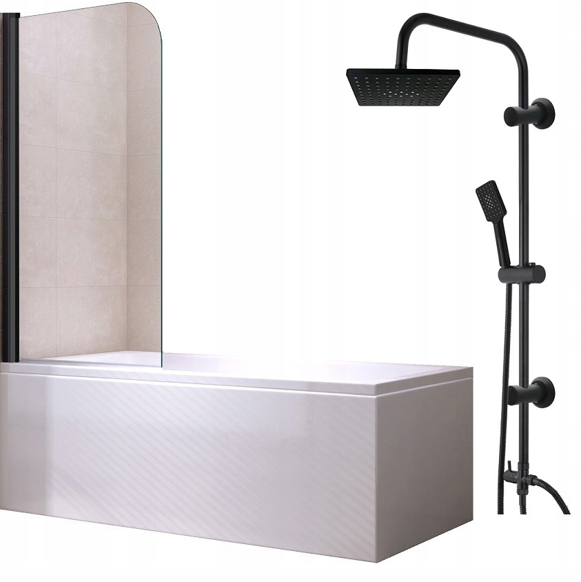 BATHTUB 160x70 BÝVANIE ČIERNE zástena + dažďová sprcha