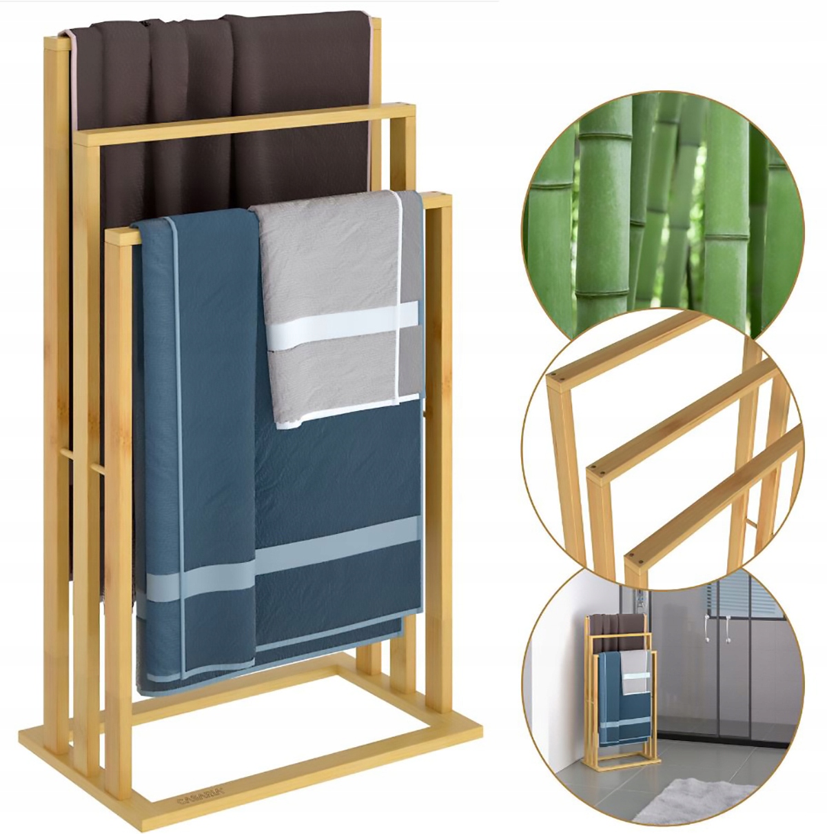 Vešiak - ZÁVESNÝ PODLAHOVÝ STOJAN NA RUČNÍKY BAMBOO RÚČKA