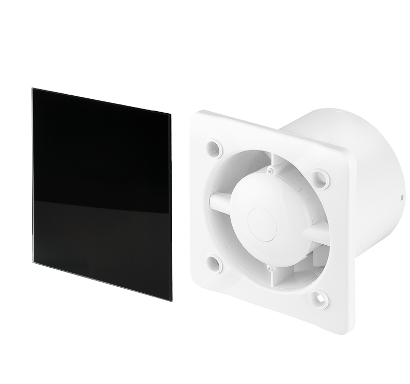 Kupelňový ventilátor - Sada ventilátora Trax Glass fi100 Čierny časovač