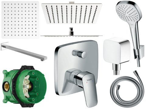 Sprchový panel - SÚPRAVA 7-v-1 HANSGROHE LOGIS BATERIE Dažďová sprcha 30