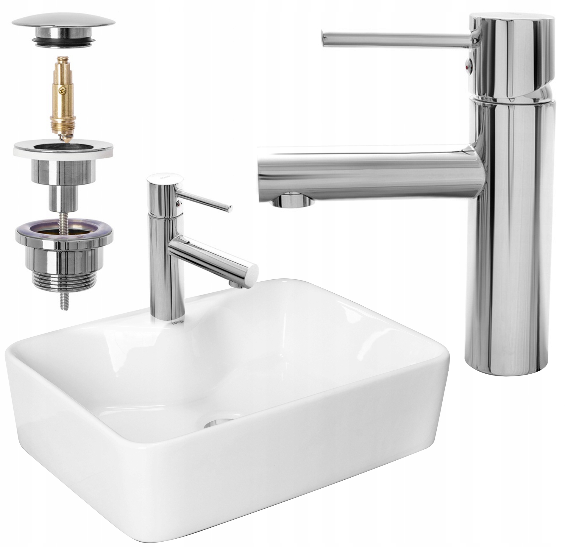 Umývadlo - SADA KELLY WASHBASIN BIELA BATÉRIA + CAP CAP
