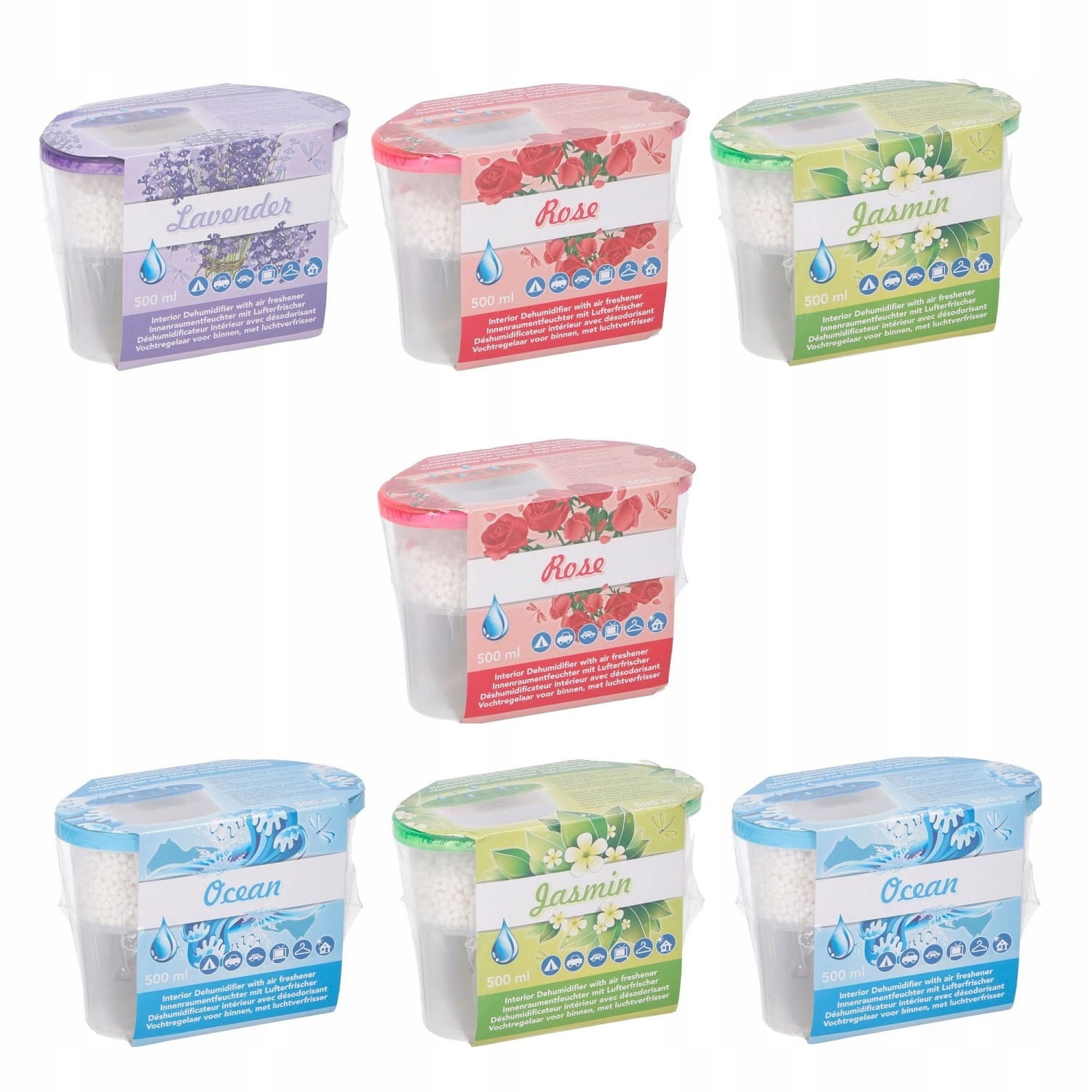 Odvlhčovač vzduchu - Voňavý absorbér vlhkosti 500ml 230 g 7 ks