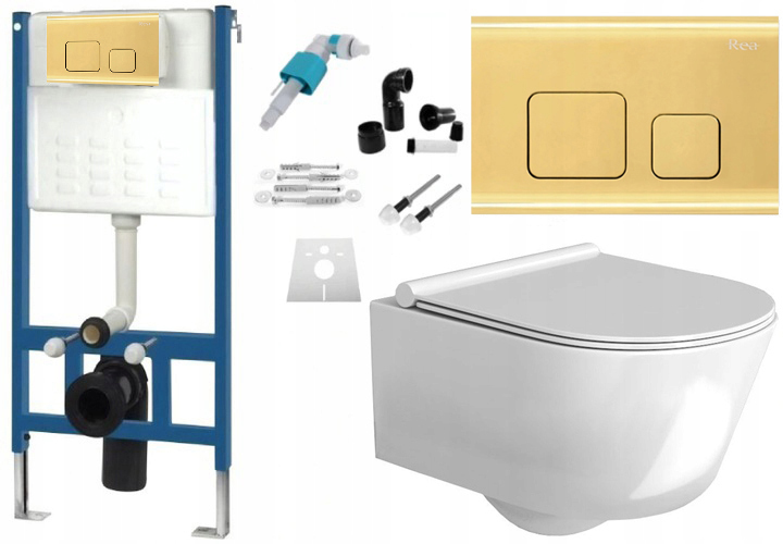 WC tlačidlo - Sada Gold Rea + WC Rimless Porter