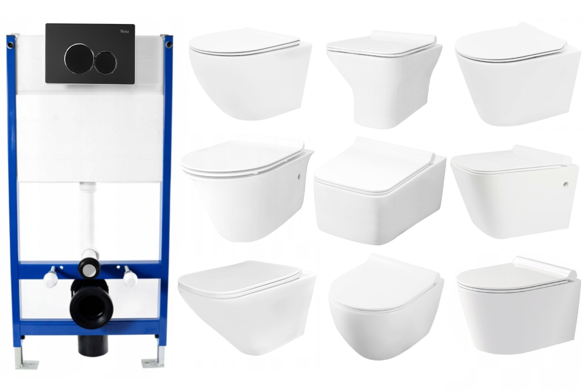 WC tlačidlo - Sada podomietkovej montážnej WC misy Black Button