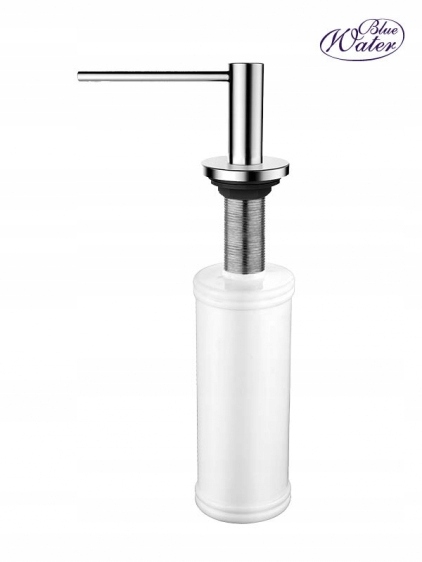 Dávkovač - DREZOVÝ DÁVKOVAČ TEKUTÍ ZAKULATÝ INOX MODRÁ VODA