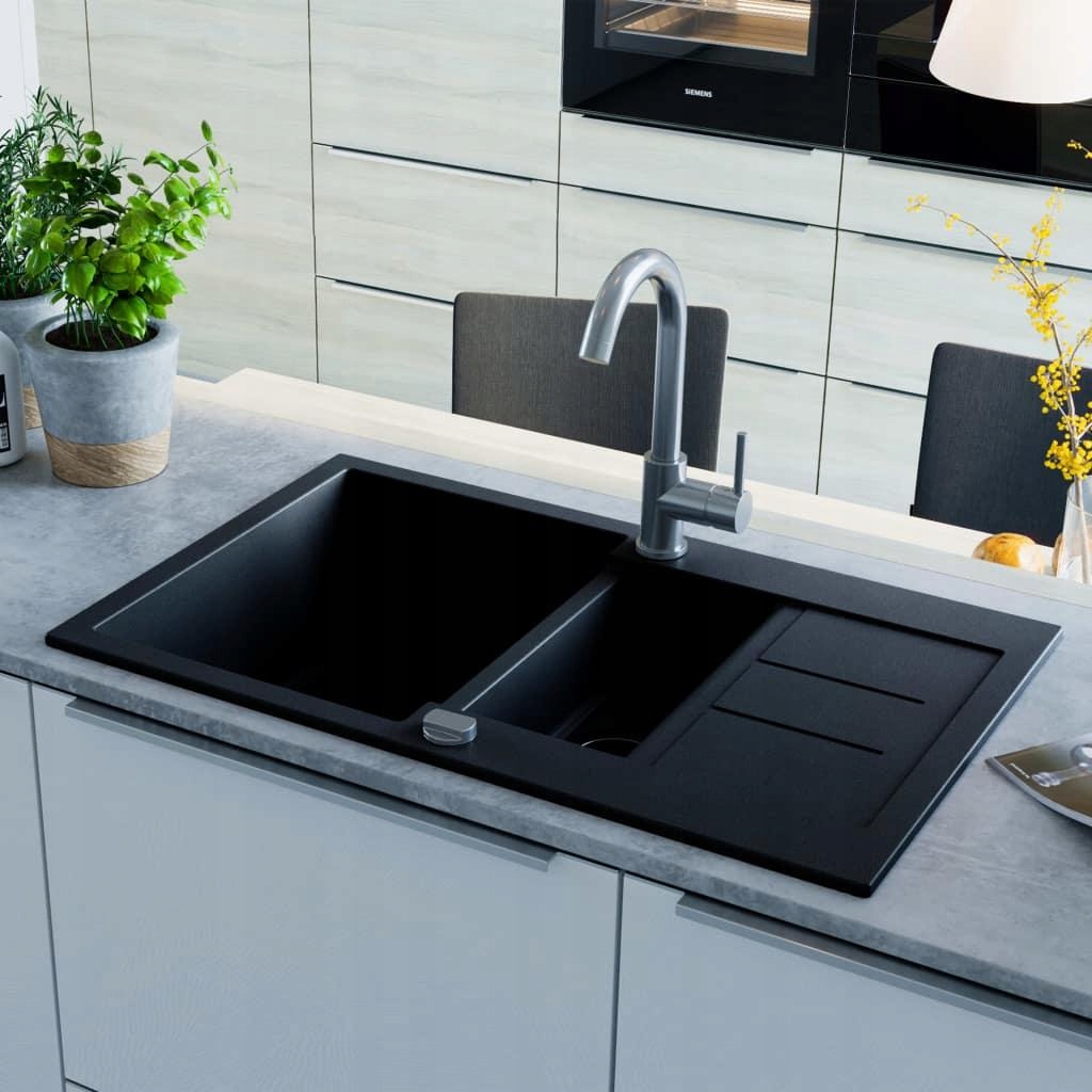 čierny drez vidaXL Granite Double Basin