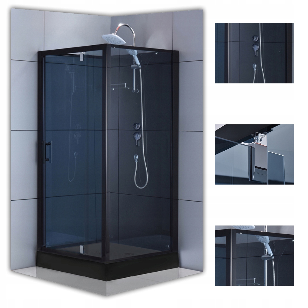Sprchový kút - ROHOVÁ SPRCHOVÁ KABÍNA 90X90 NÍZKE ČIERNE VEL