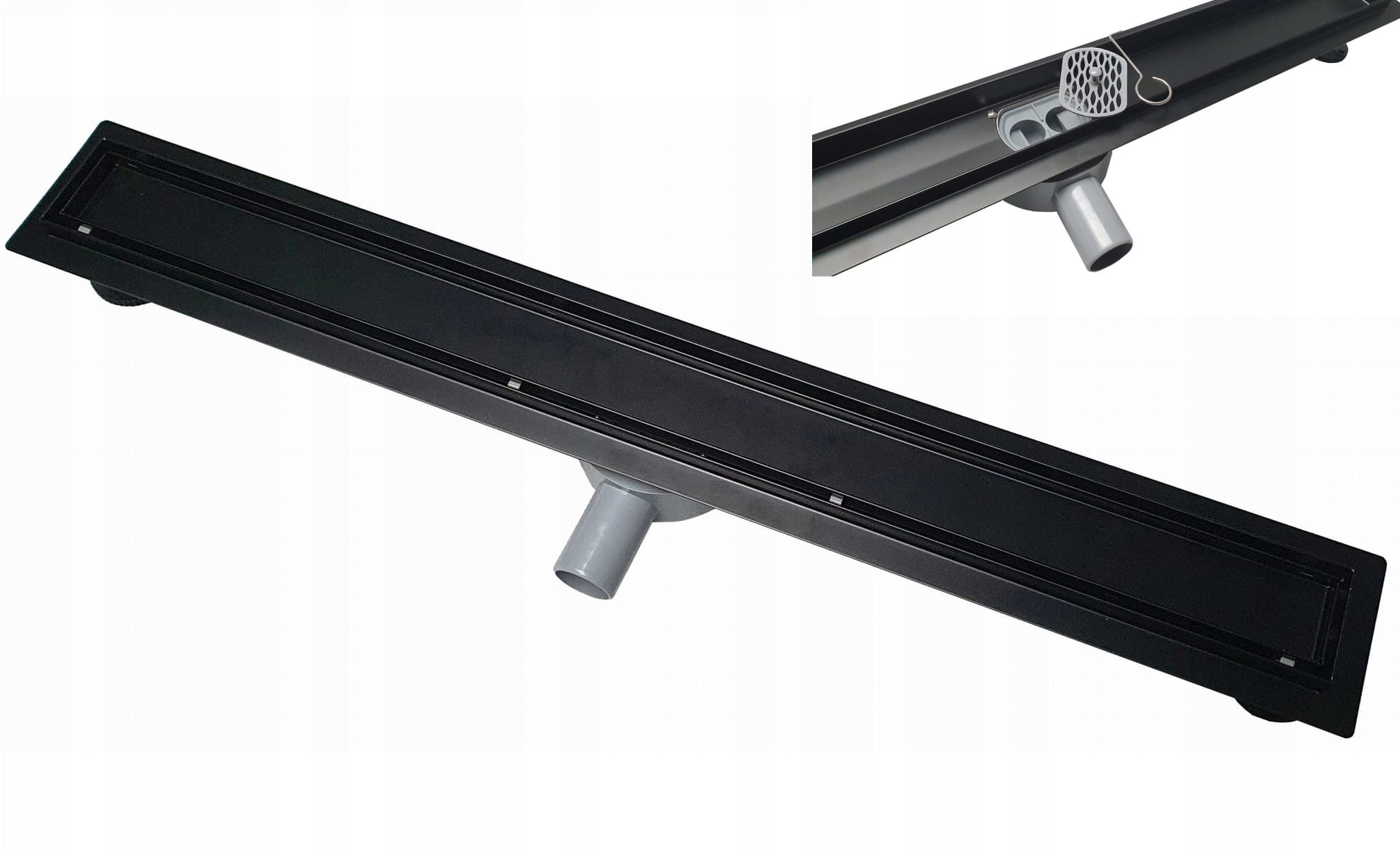 Sprchový žľab - LINEÁRNY ODPAD 6G, 80 cm nízky otočný o 360 ° ČIERNY