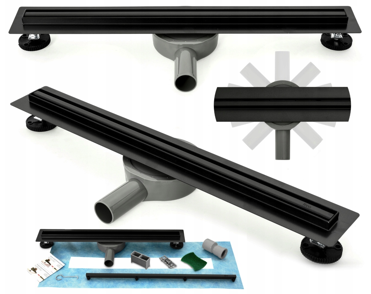 Sprchový žľab - Drain Linear Drainage BLACK Slim Pro 60 Rea