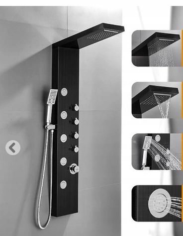 Sprchový panel - Multifunkčný čierny dažďový sprchový stĺp