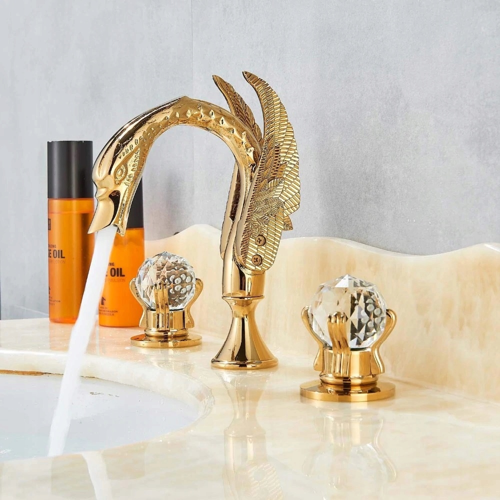 Umyvadlová batéria - Umývadlový kohútik Retro Swan GOLD CRYSTAL