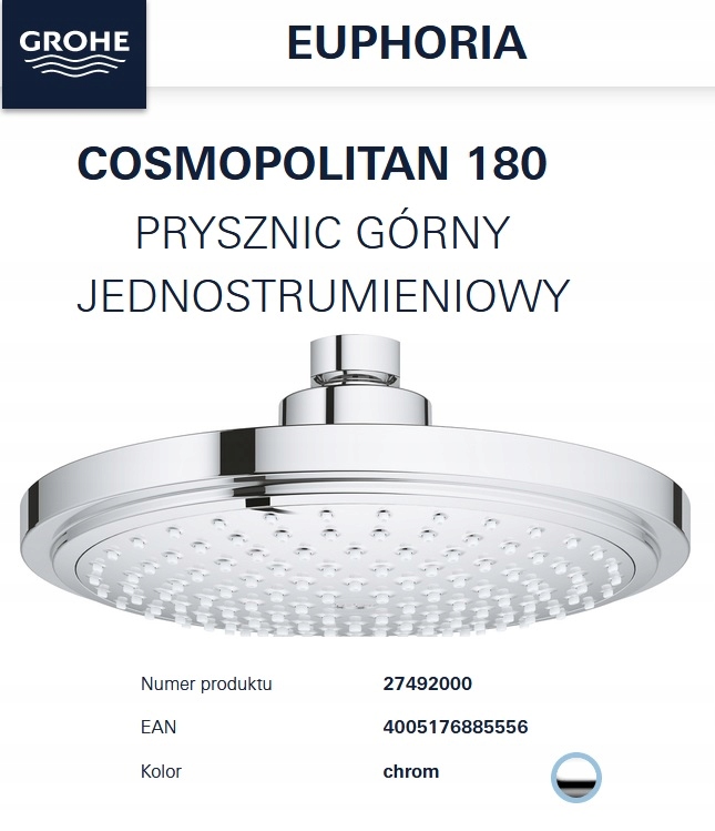 Sprchový panel - GROHE 27492000 Sprchová hlavica 18 cm Euphoria