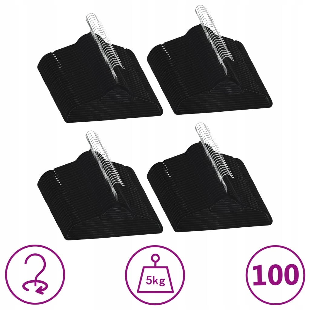 Vešiak - 100 x háčiky na oblečenie, protišmykové, čierne