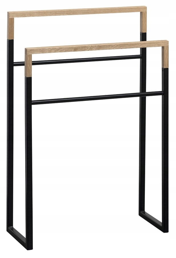 Kupelňový set doplnkov - Držiak na uterák 55x80x20 cm matná čierna / dub