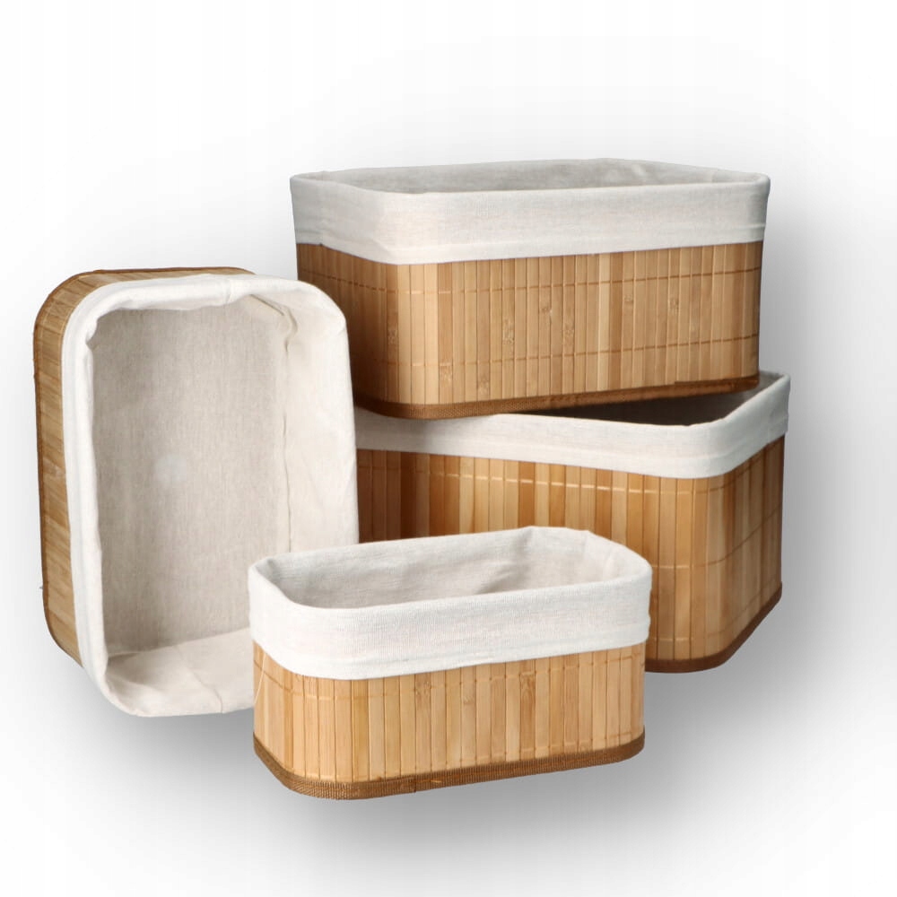 Kupelňový set doplnkov - SADA 4 PRÍRODNÝCH KOŠÍKOV BAMBOO