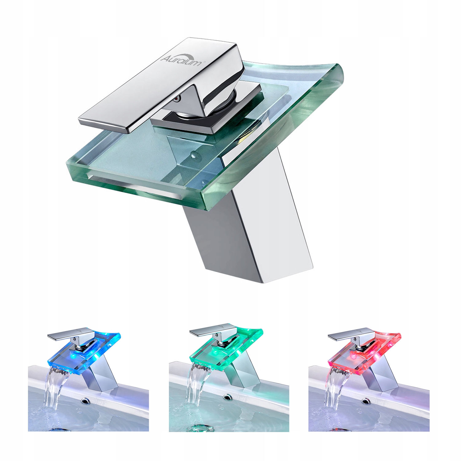 Umyvadlová batéria - Sklenený vodopád LED 3 farby Kran Basin Mixer