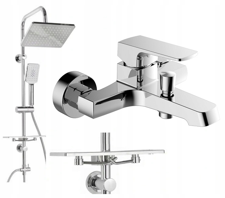 Vaňová batéria - Sprchová hlavica 26 cm POLICE + kohútik CUBIC BATHTUB