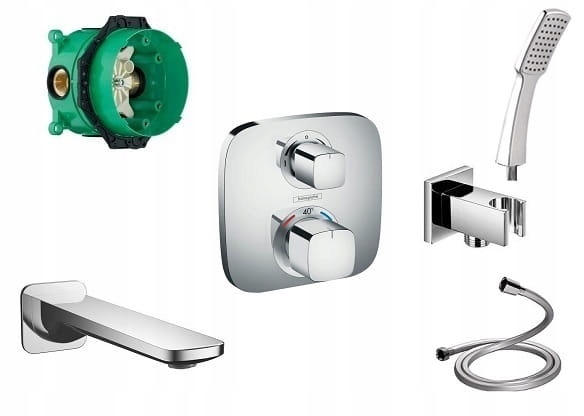 Podomietková batéria - Hansgrohe Logis Ecostat E iBox + štvorec + výtok