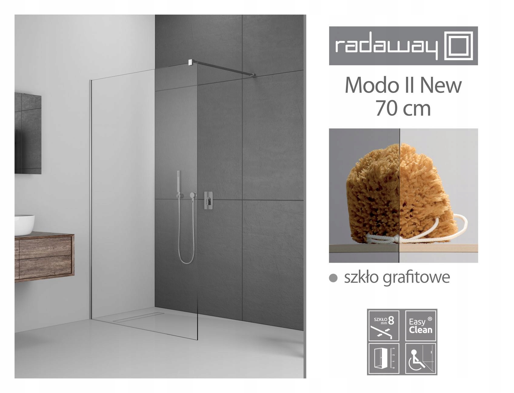 Sprchový kút - Vchodová kabína RADAWAY Modo New II 60 sklo, grafit