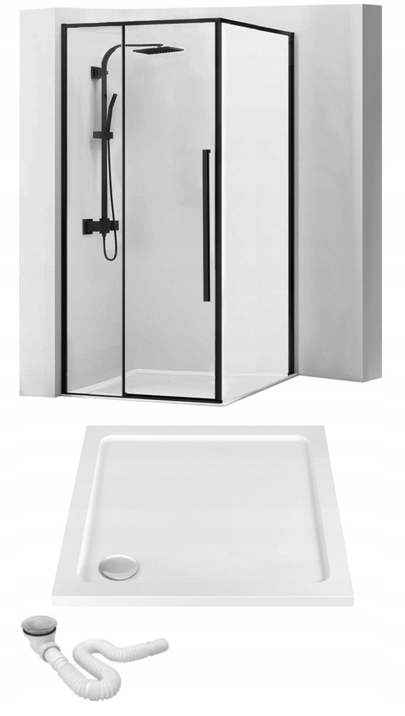 Sprchový kút - ČIERNA SPRCHOVÁ KABÍNA SOLÁRNA 90X90 + BRODZK REA