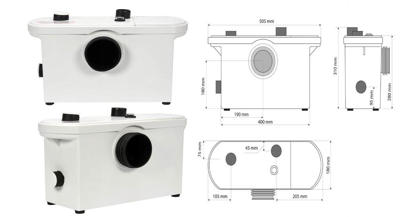 Sanitárne čerpadlo - WC ČERPADLO 600W 140 l / min IPX4 WAVE