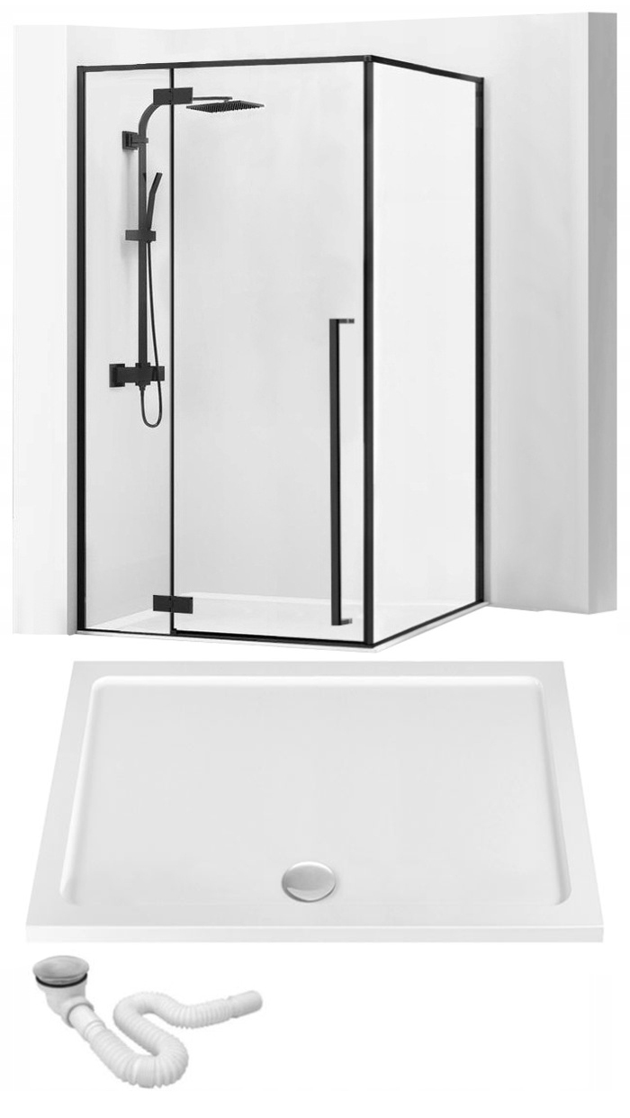 Sprchový kút - ČIERNA SPRCHOVÁ KABÍNA FARGO 90X120 + ZÁSOBNÍK