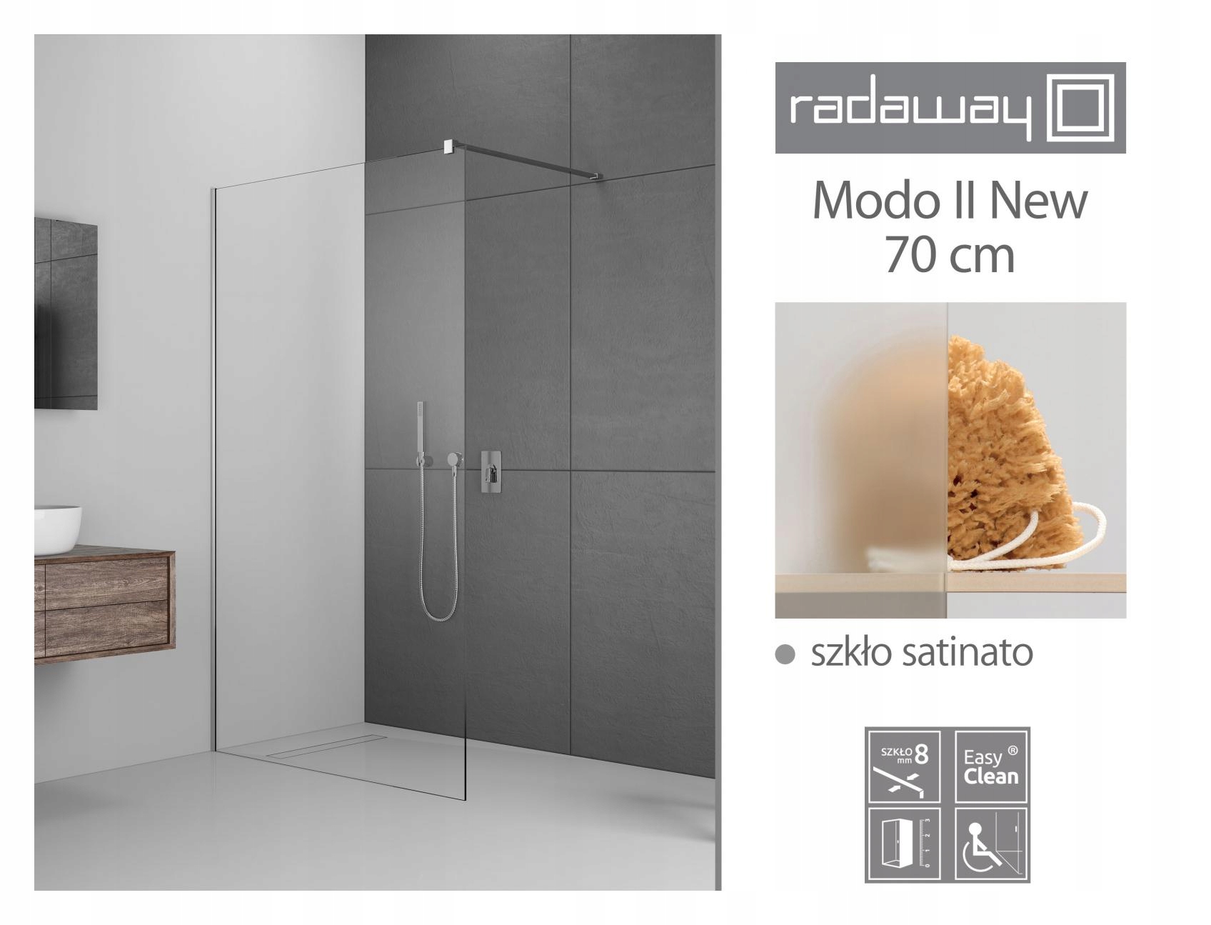 Sprchový kút - Walk-in kabína RADAWAY Modo New II 50, saténové sklo
