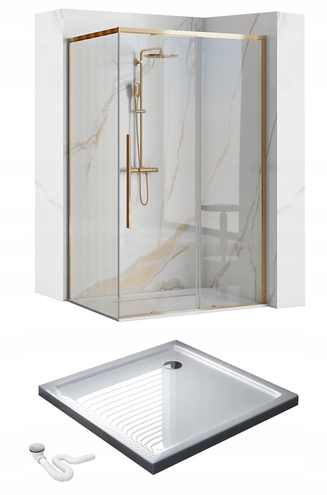 Sprchový kút - ZLATÁ SPRCHOVÁ KABÍNA REA SOLÁRNY ZÁSOBNÍK 90X90