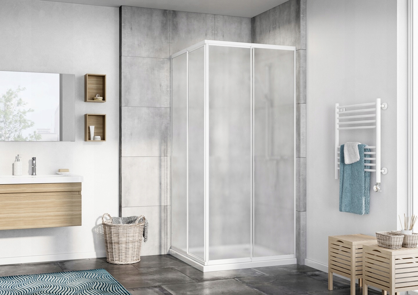 Sprchový kút - BIELA ŠTVORCOVÁ SPRCHOVÁ KABÍNA 75X75 PLEKSA