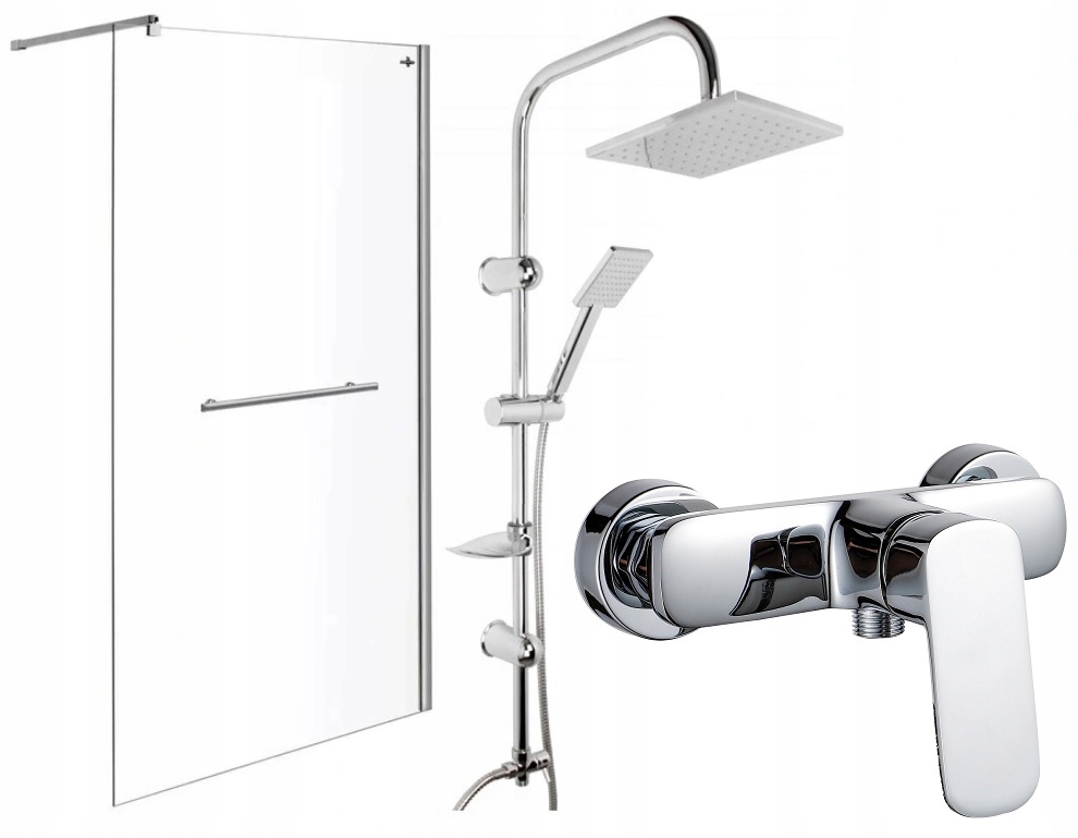 Sprchový kút - Sprchová zástena WALK-IN 100 + sprcha + BATÉRIA