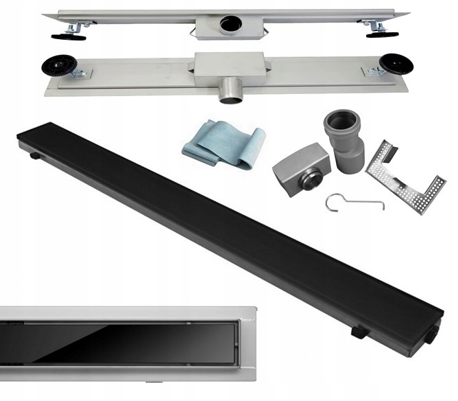 Sprchový žľab - LINEÁRNE SKLENENÉ VYPÚŠŤANIE ČIERNE 60 cm NÍZKE 52 mm