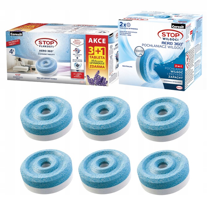 Odvlhčovač vzduchu -  6x METHYLÁTOVÉ TABLETY VLHKOSTI STOP AERO 360 Neutrálne