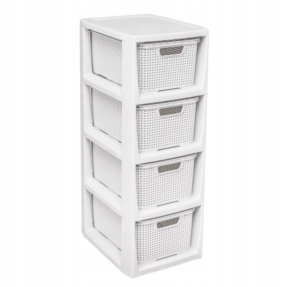 Polička do kúpelne - ZÁVÄZNÁ SKRINKA S 4 KOŠÍKMI RATTAN BRANQ WHITE
