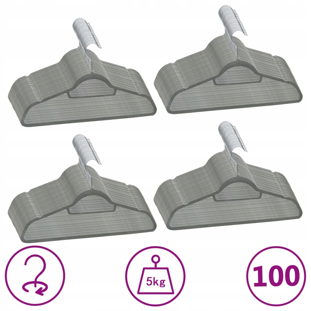 Vešiak - 100 x háčiky na oblečenie, protišmykové, šedé