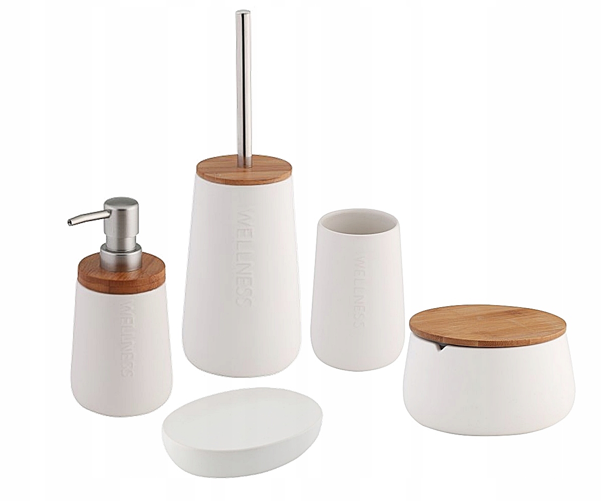 Kupelňový set doplnkov - KÚPEĽŇA SADA 5 PRVKOV BAMBOO / NEREZOVÉ DREVO