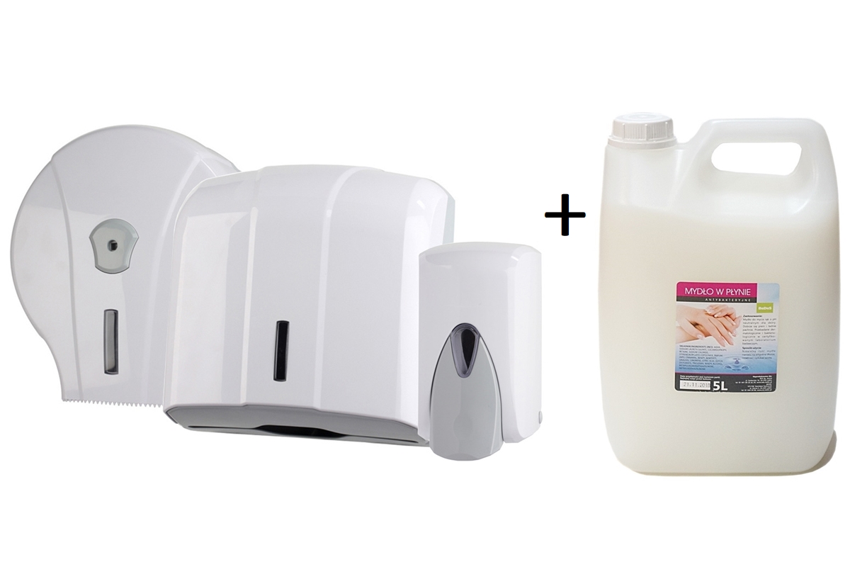 Kupelňový set doplnkov - Sada dávkovača mydla 0,5 + ZZ + PAPIER + MYDLO 5L