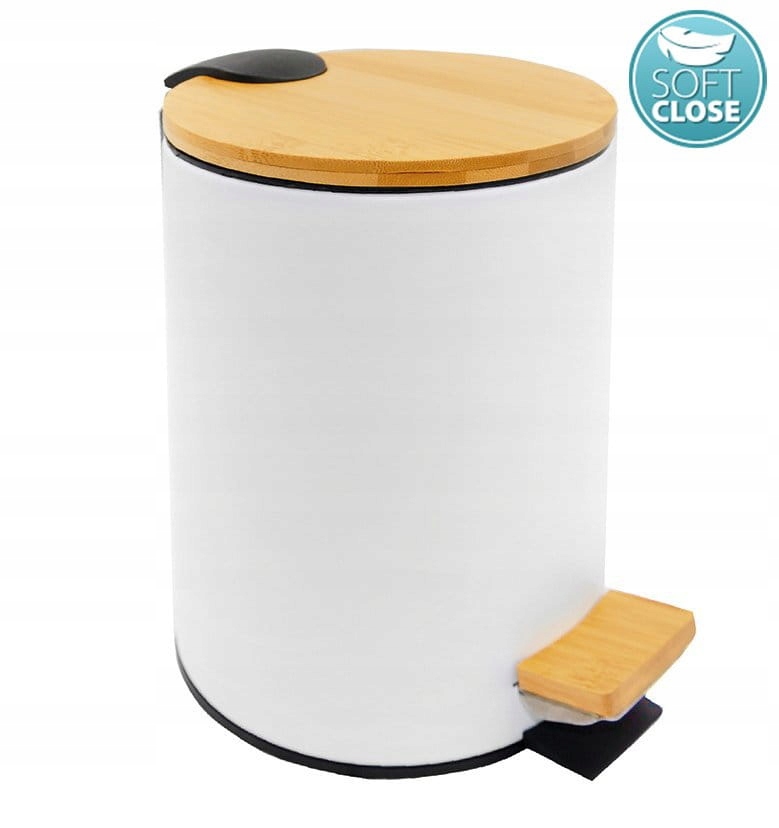 Kupelňový set doplnkov - Odpadkový kôš 3 l / Ø17 × 24 cm, biely / bambus SNEH
